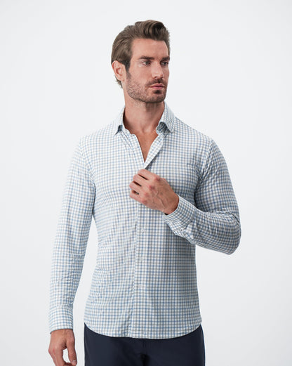 "The Dime" Sport Shirt - White, Grey & Light Blue Windowpane | State & Liberty Dress Shirts