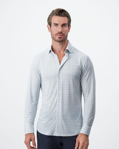 "The Dime" Sport Shirt - White, Grey & Light Blue Windowpane | State & Liberty Dress Shirts