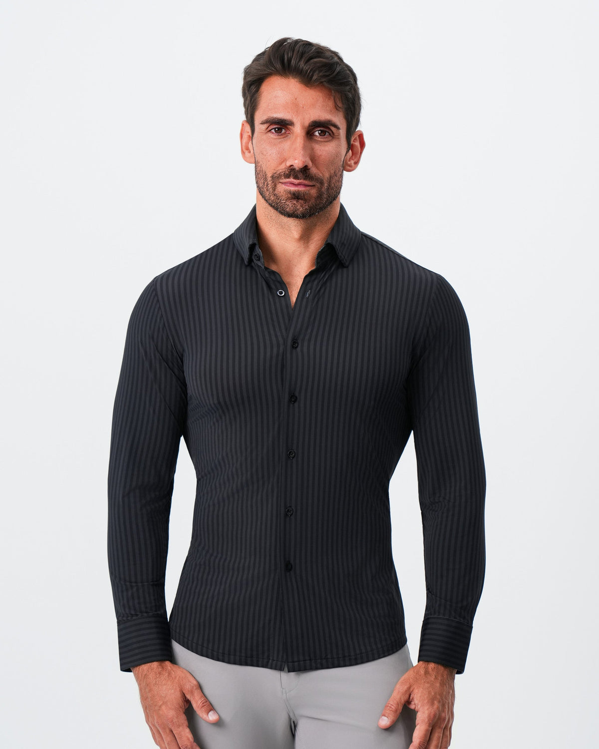 "The Hartley" Sport Shirt - Black & Grey Bengal Stripe | State & Liberty Dress Shirts