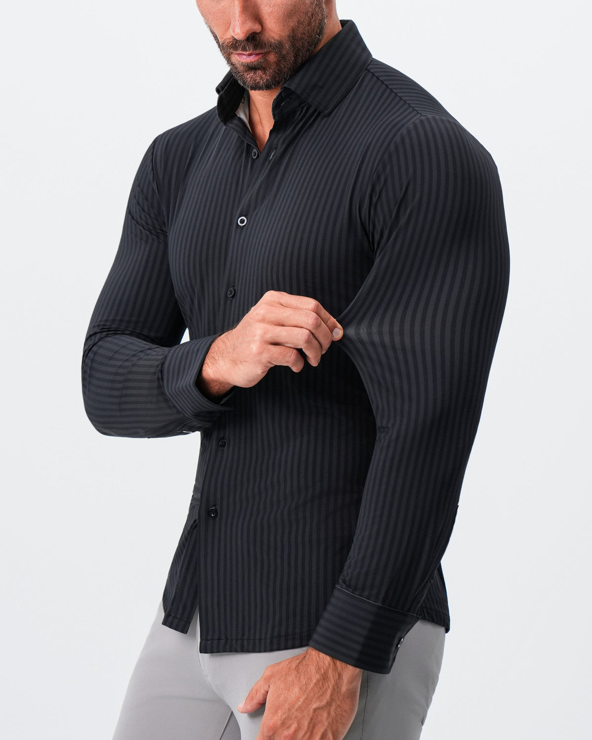 "The Hartley" Sport Shirt - Black & Grey Bengal Stripe | State & Liberty Dress Shirts