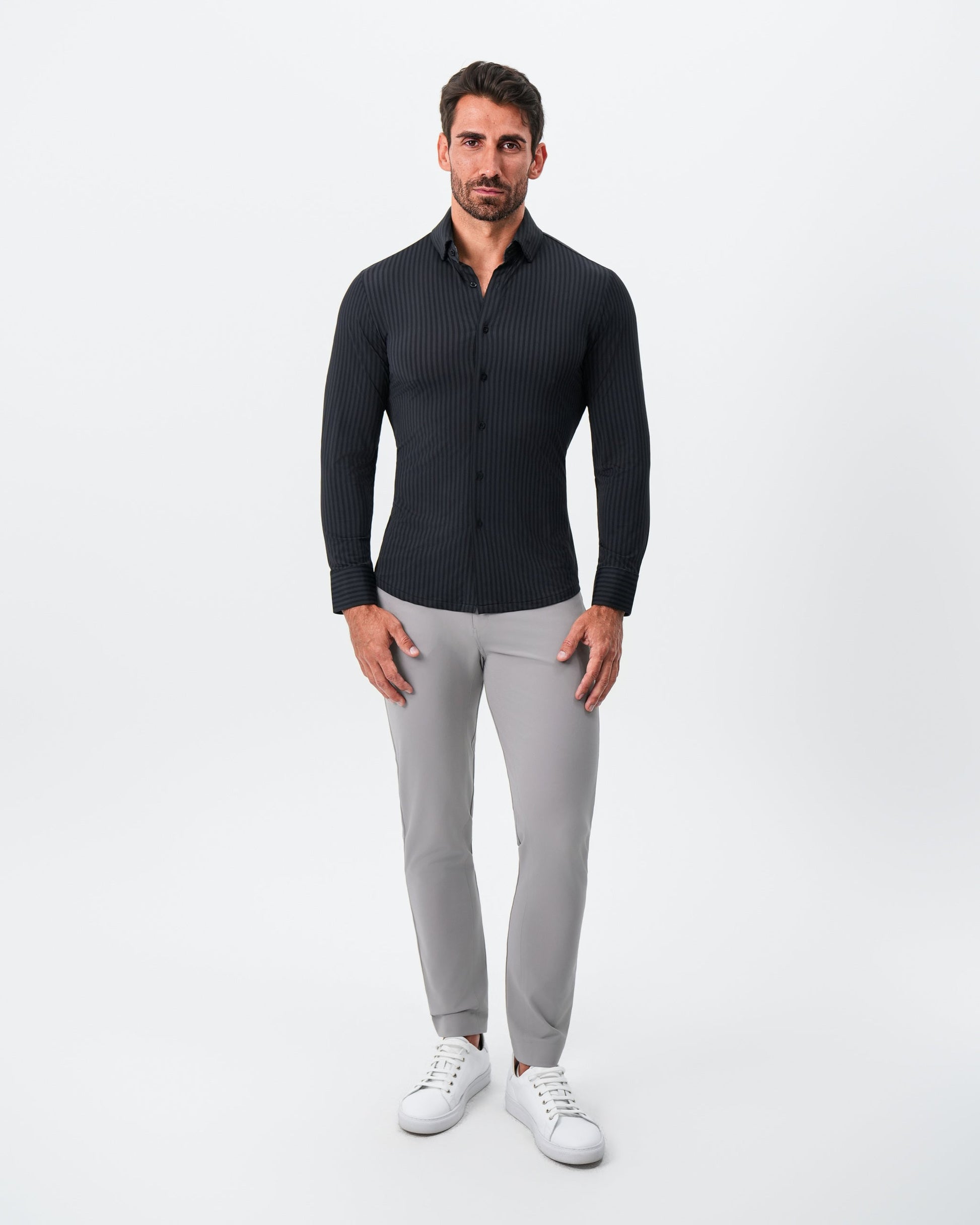 "The Hartley" Sport Shirt - Black & Grey Bengal Stripe | State & Liberty Dress Shirts