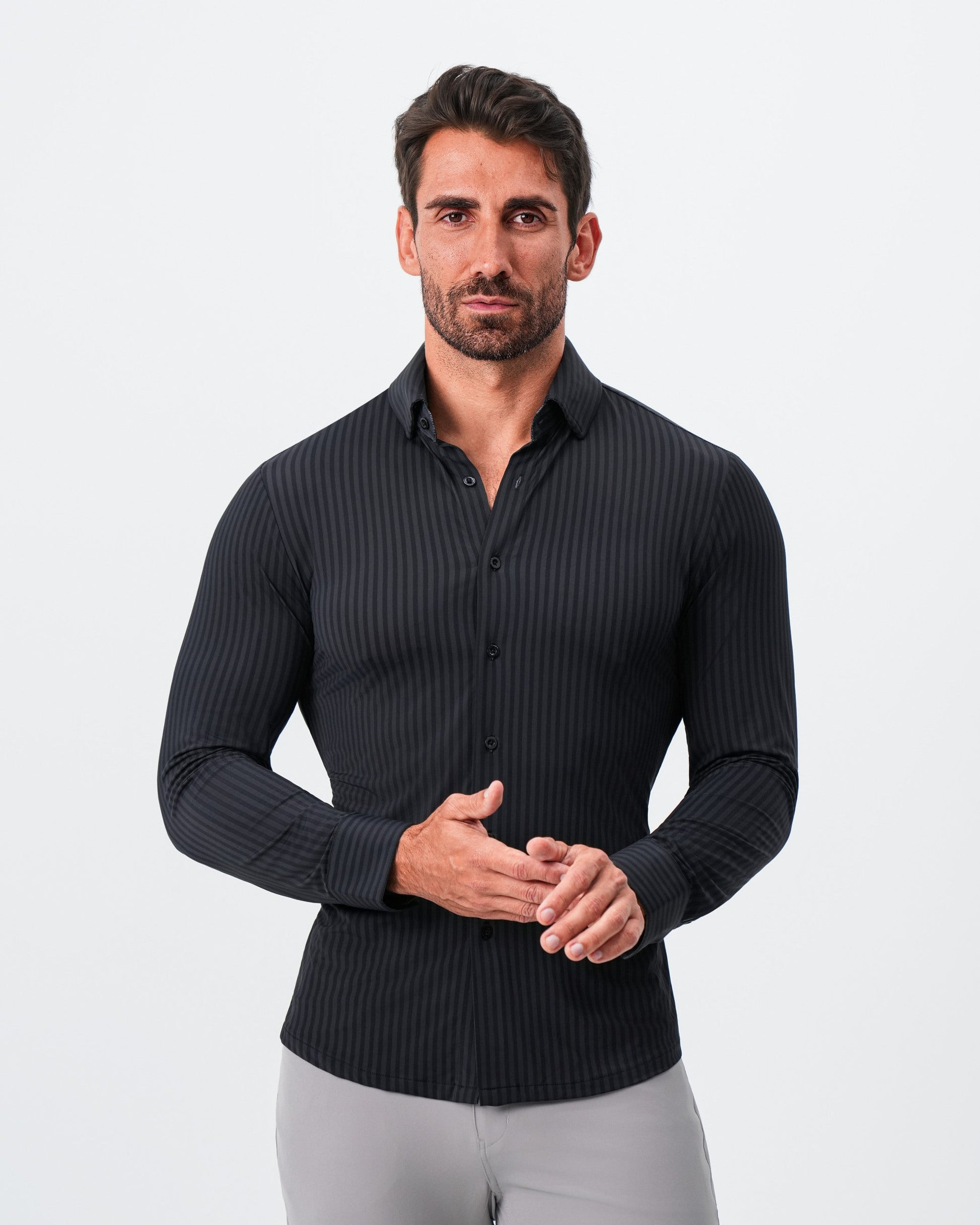 "The Hartley" Sport Shirt - Black & Grey Bengal Stripe | State & Liberty Dress Shirts