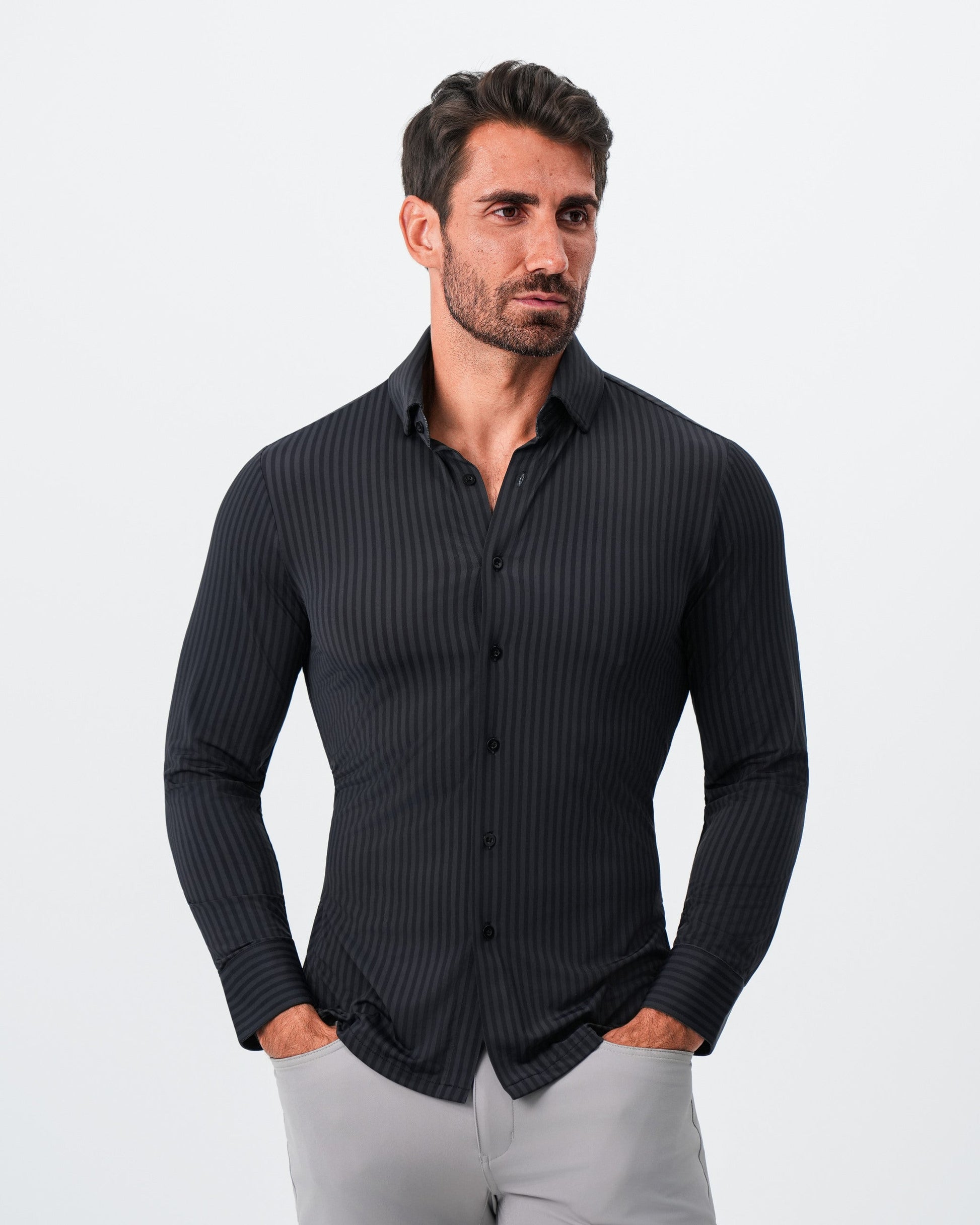 "The Hartley" Sport Shirt - Black & Grey Bengal Stripe | State & Liberty Dress Shirts