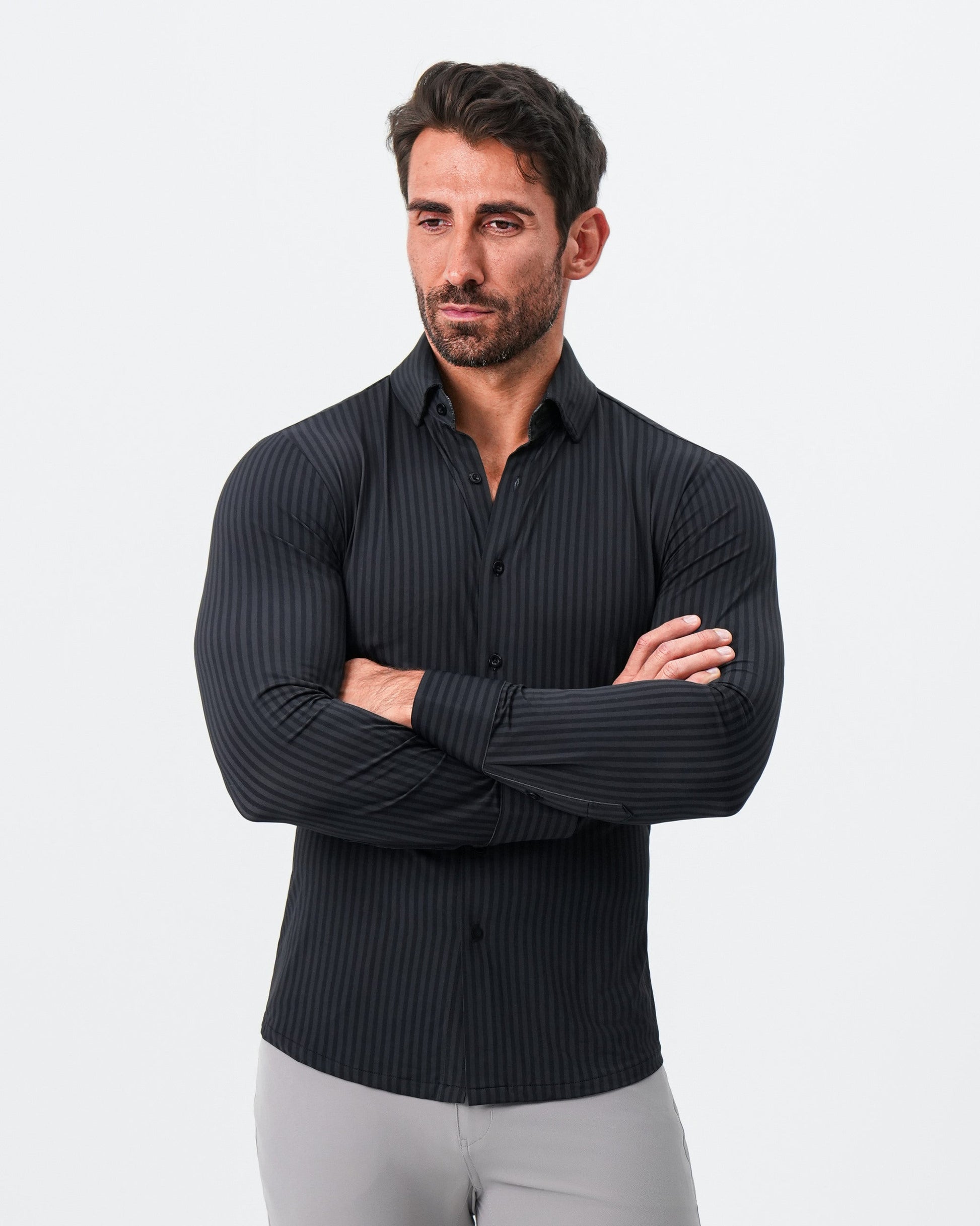 "The Hartley" Sport Shirt - Black & Grey Bengal Stripe | State & Liberty Dress Shirts