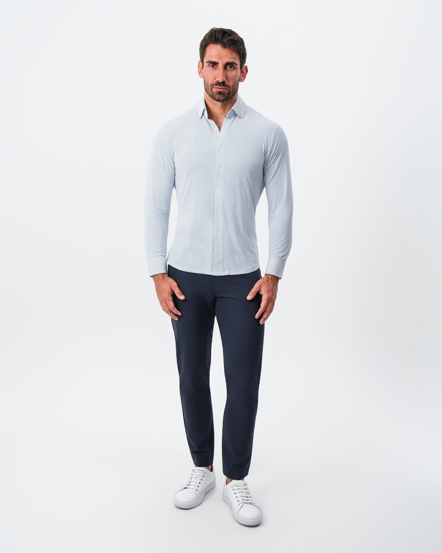 "The Guy" Sport Shirt - Navy & Light Blue Plus Print | State & Liberty Dress Shirts