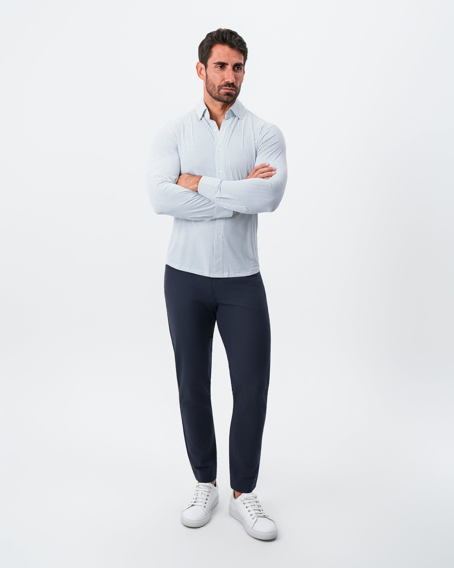 "The Guy" Sport Shirt - Navy & Light Blue Plus Print | State & Liberty Dress Shirts