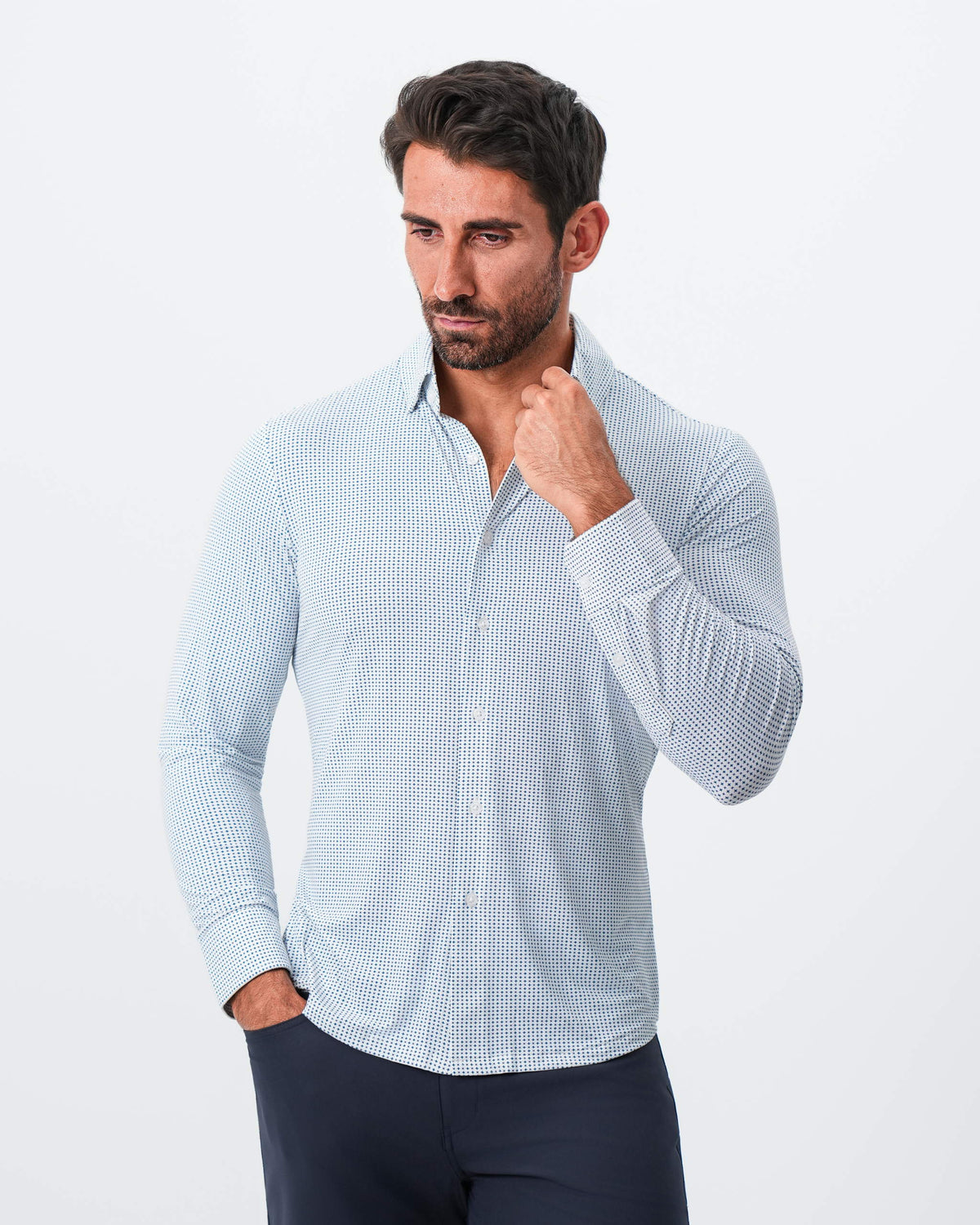"The Guy" Sport Shirt - Navy & Light Blue Plus Print | State & Liberty Dress Shirts