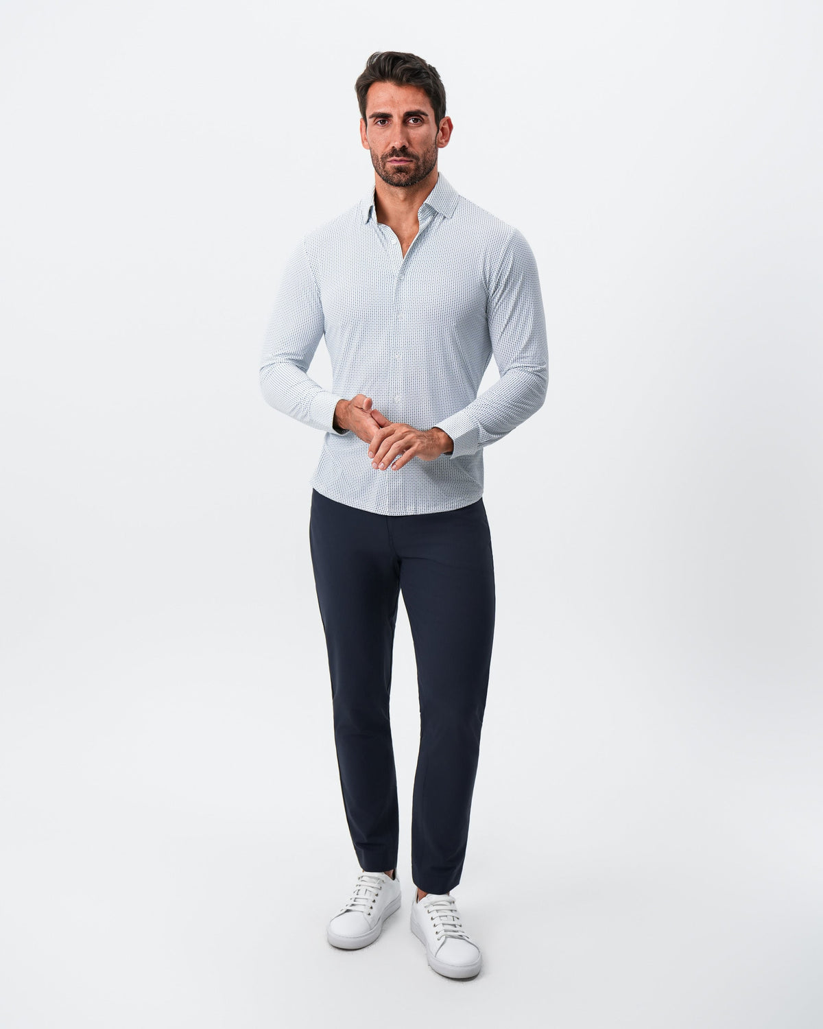 "The Guy" Sport Shirt - Navy & Light Blue Plus Print | State & Liberty Dress Shirts