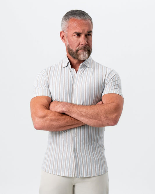 "The Maui" Light Blue & Brown Stripe | State & Liberty Tops