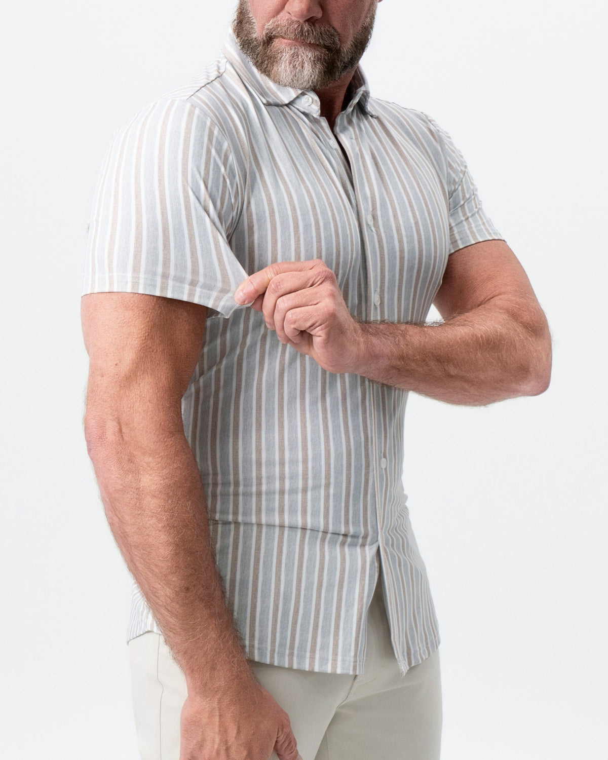 "The Maui" Light Blue & Brown Stripe | State & Liberty Tops