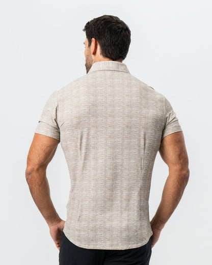 "The Giovanni" Printed Linen Olive Short Sleeve Button Down | State & Liberty Tops