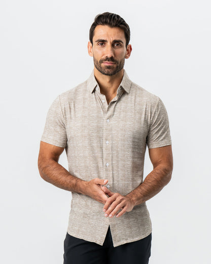 "The Giovanni" Printed Linen Olive Short Sleeve Button Down | State & Liberty Tops