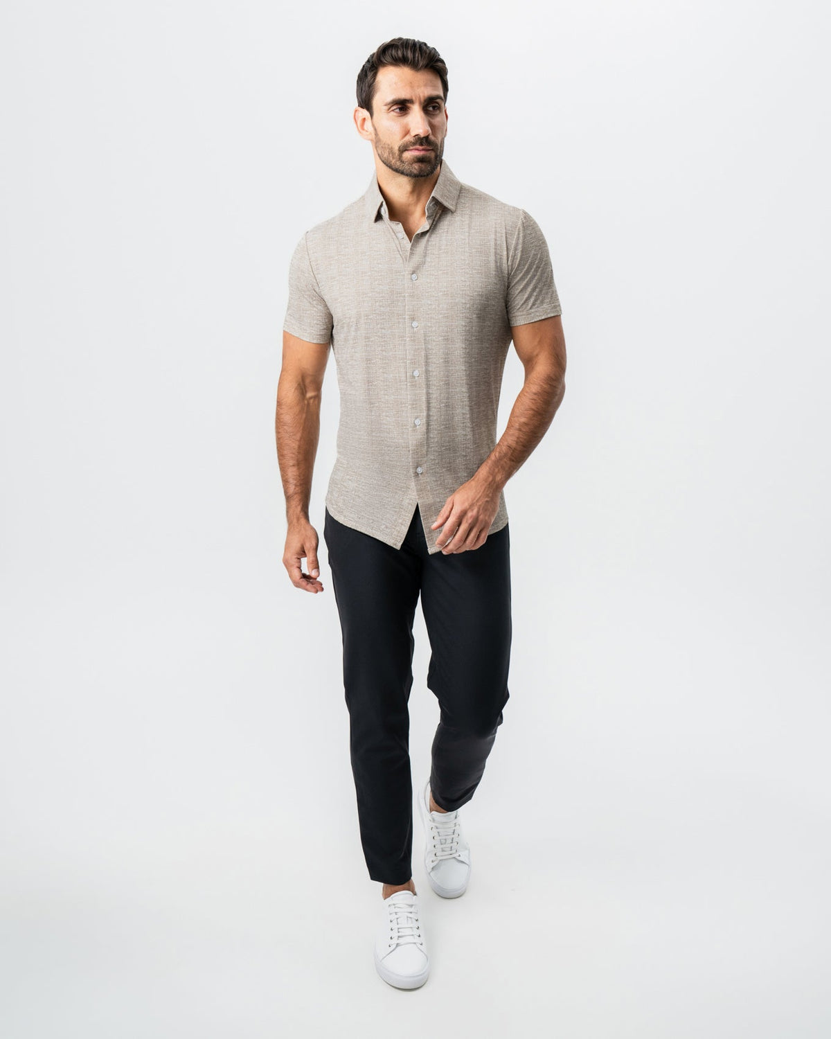"The Giovanni" Printed Linen Olive Short Sleeve Button Down | State & Liberty Tops