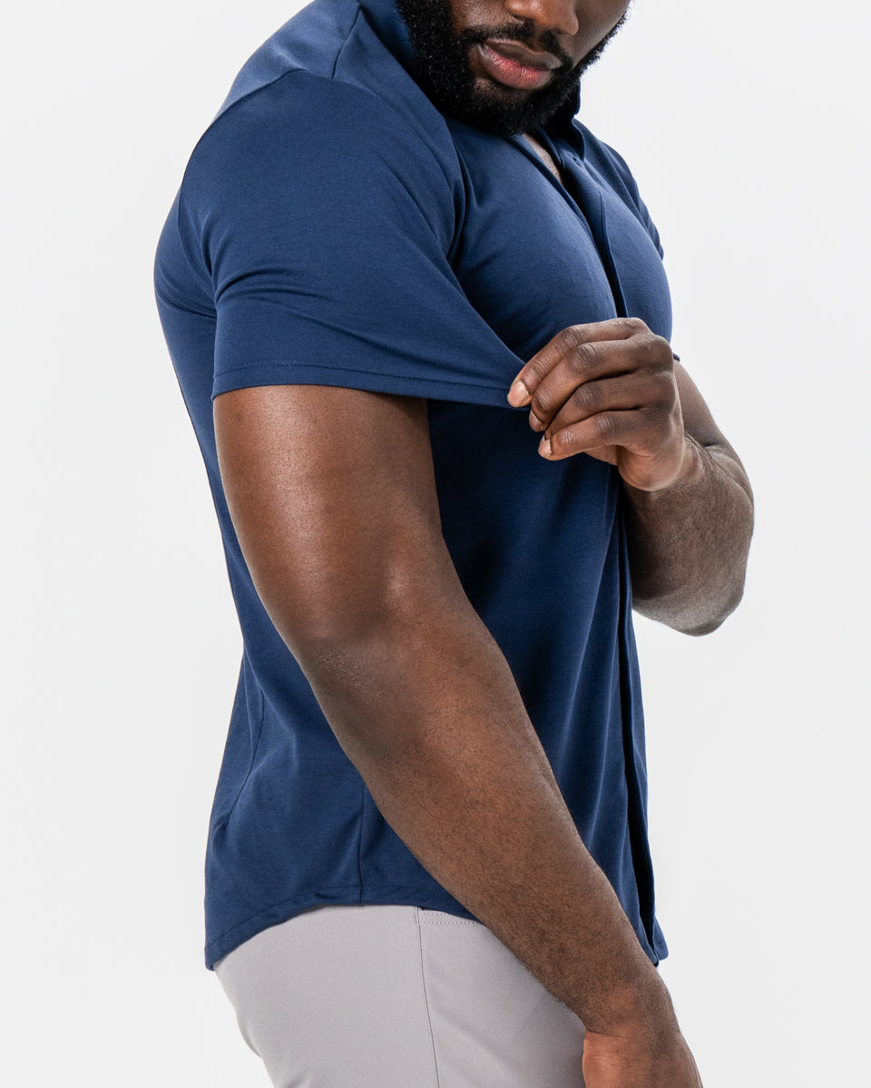 "The Deke" Navy Pique Short Sleeve Button Down | State & Liberty Tops