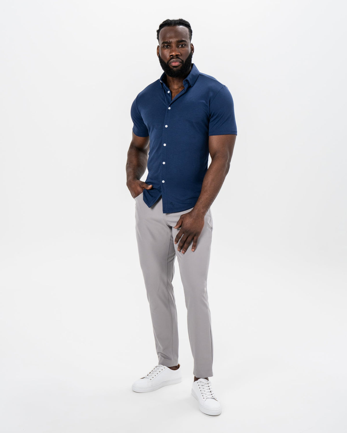 "The Deke" Navy Pique Short Sleeve Button Down | State & Liberty Tops