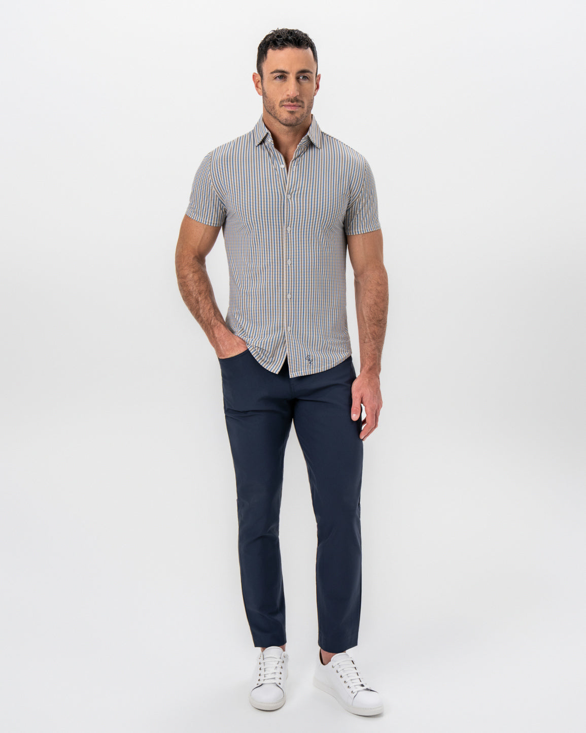 "The Coastal" Blue and Stone Big Check | State & Liberty Tops