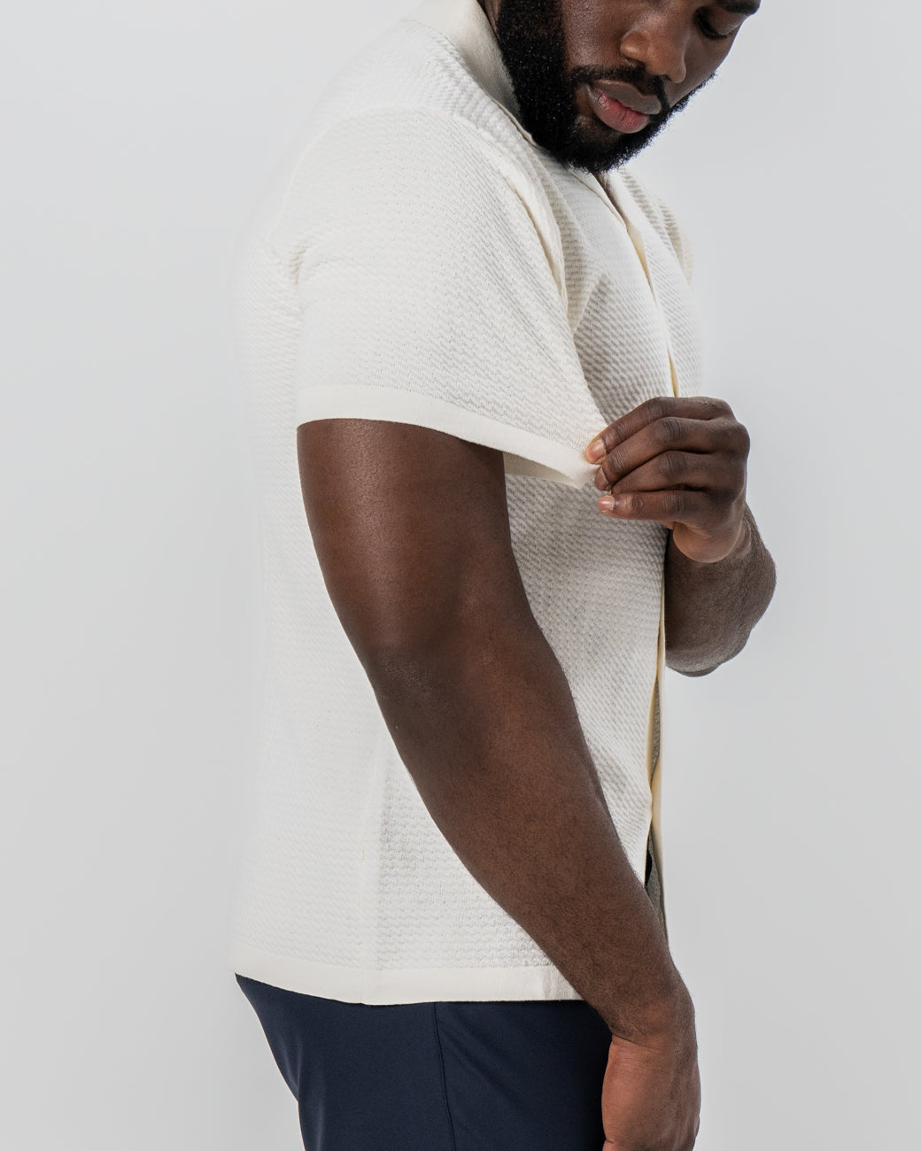Textured Knit Short Sleeve Button Down - Tan | State & Liberty Tops