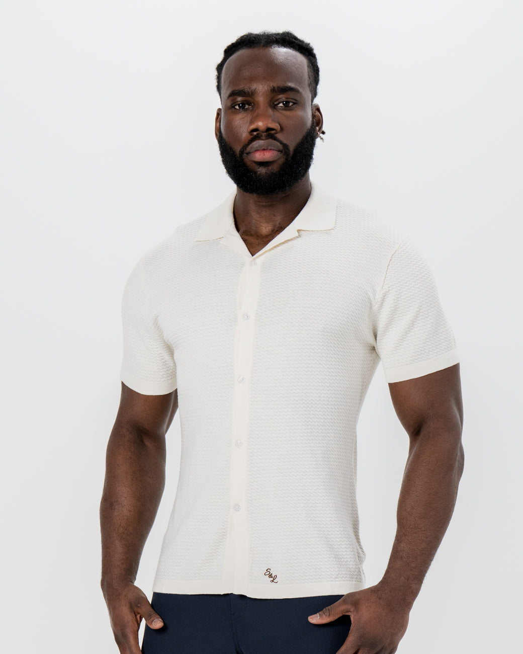 Textured Knit Short Sleeve Button Down - Tan | State & Liberty Tops