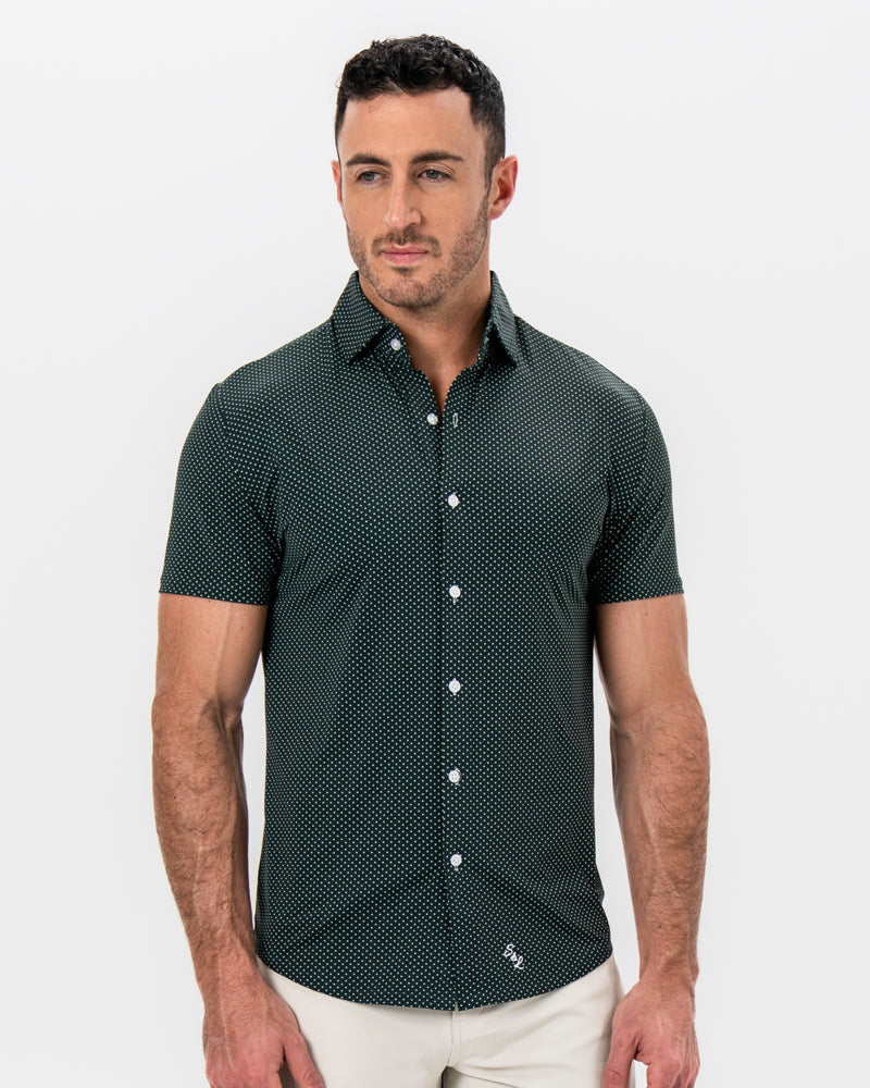 "The Palm" Green with White Mini Dot Print | State & Liberty Tops
