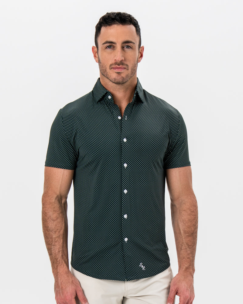 "The Palm" Green with White Mini Dot Print | State & Liberty Tops