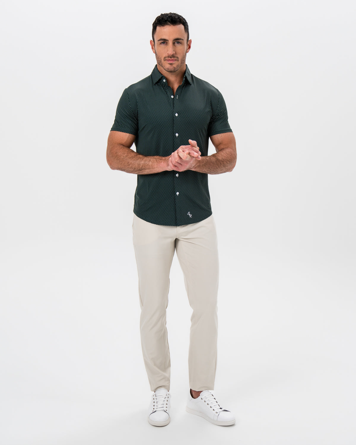 "The Palm" Green with White Mini Dot Print | State & Liberty Tops
