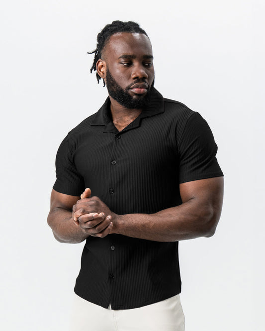 Seersucker Short Sleeve Button Down - Black | State & Liberty Tops