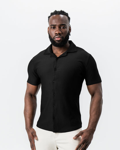 Seersucker Short Sleeve Button Down - Black | State & Liberty Tops