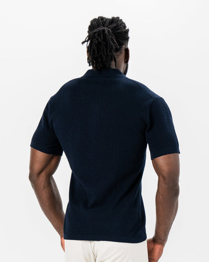Textured Knit Short Sleeve Button Down - Navy | State & Liberty Tops