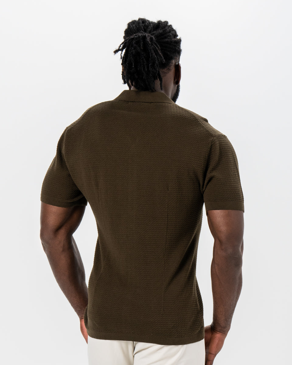 Textured Knit Short Sleeve Button Down - Olive | State & Liberty Tops