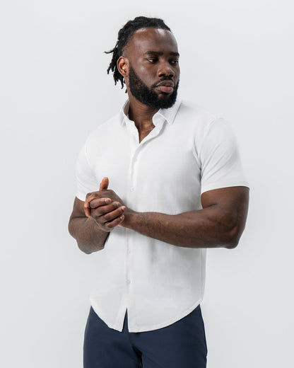 "The Kendric" White Pique Short Sleeve Button Down | State & Liberty Tops