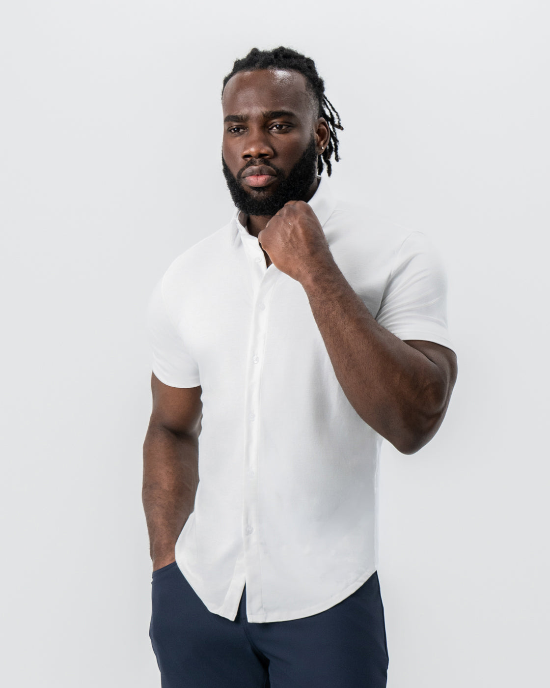 "The Kendric" White Pique Short Sleeve Button Down | State & Liberty Tops