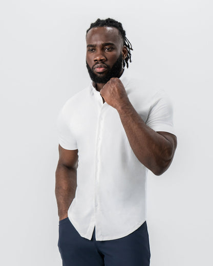 "The Kendric" White Pique Short Sleeve Button Down | State & Liberty Tops