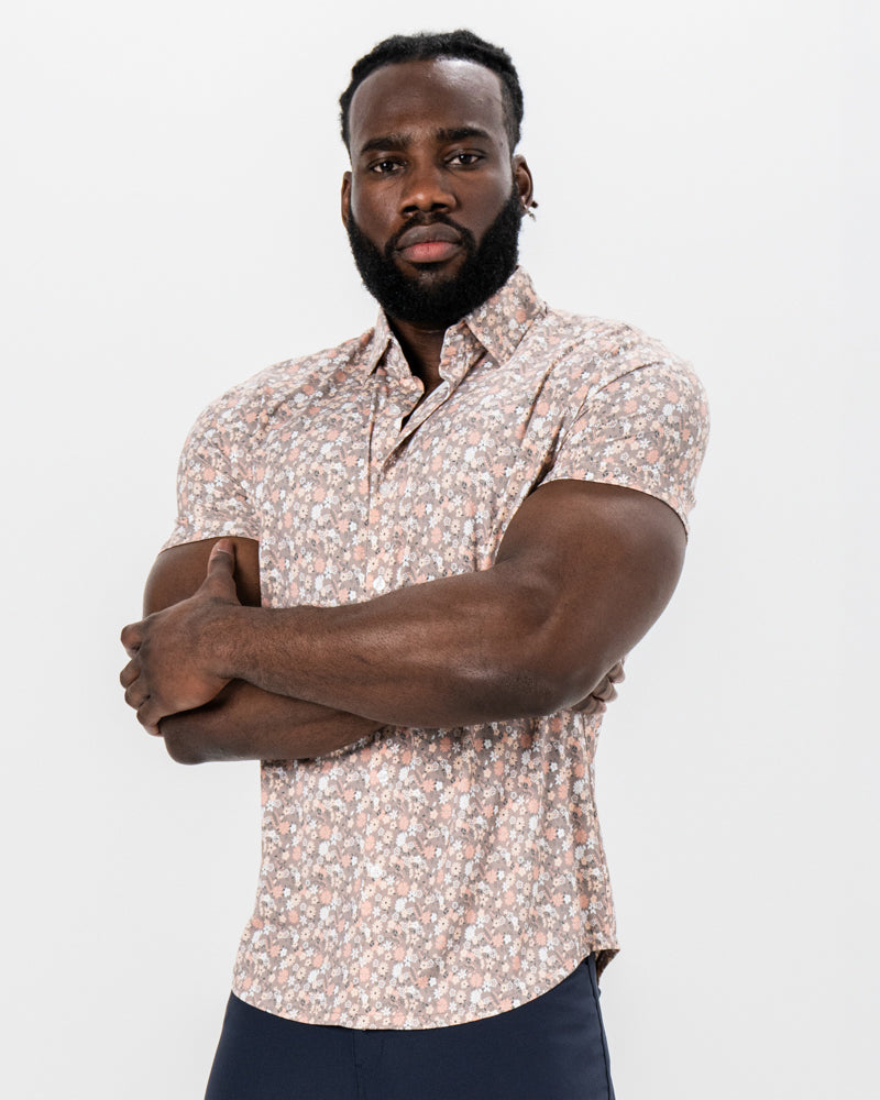 "The Westbury" Abstract Brown Floral Print | State & Liberty Tops