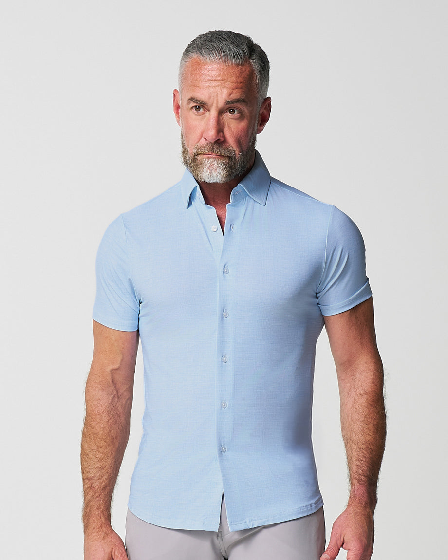 "The Rowan" Light Blue Printed Linen | State & Liberty Tops