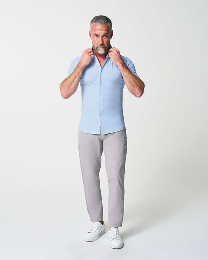 "The Rowan" Light Blue Printed Linen | State & Liberty Tops