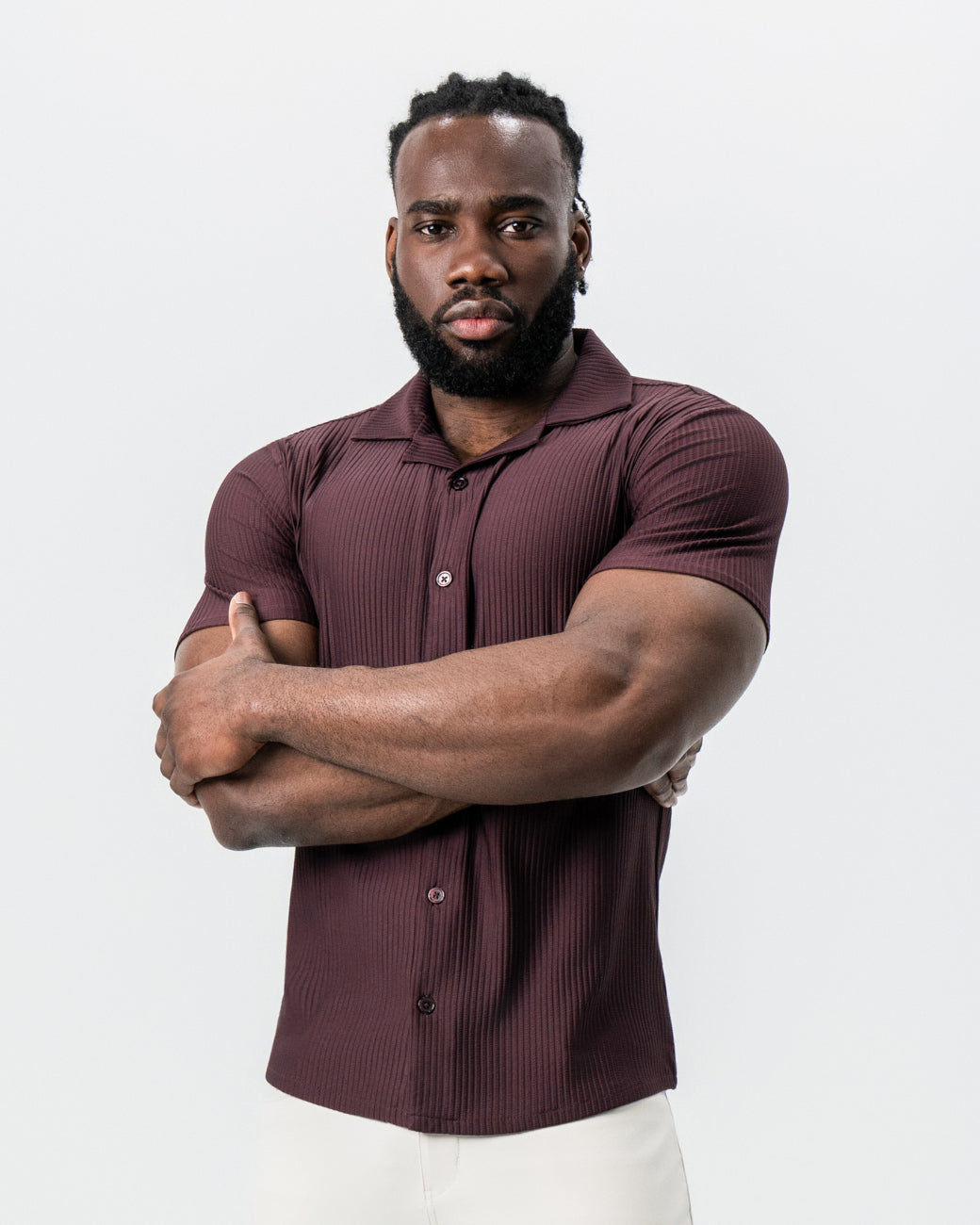 Seersucker Short Sleeve Button Down - Plum | State & Liberty Tops