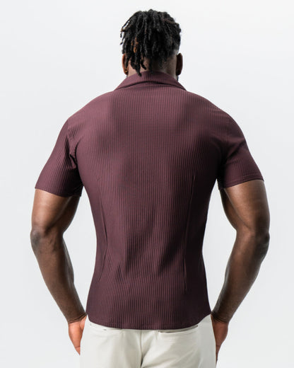Seersucker Short Sleeve Button Down - Plum | State & Liberty Tops
