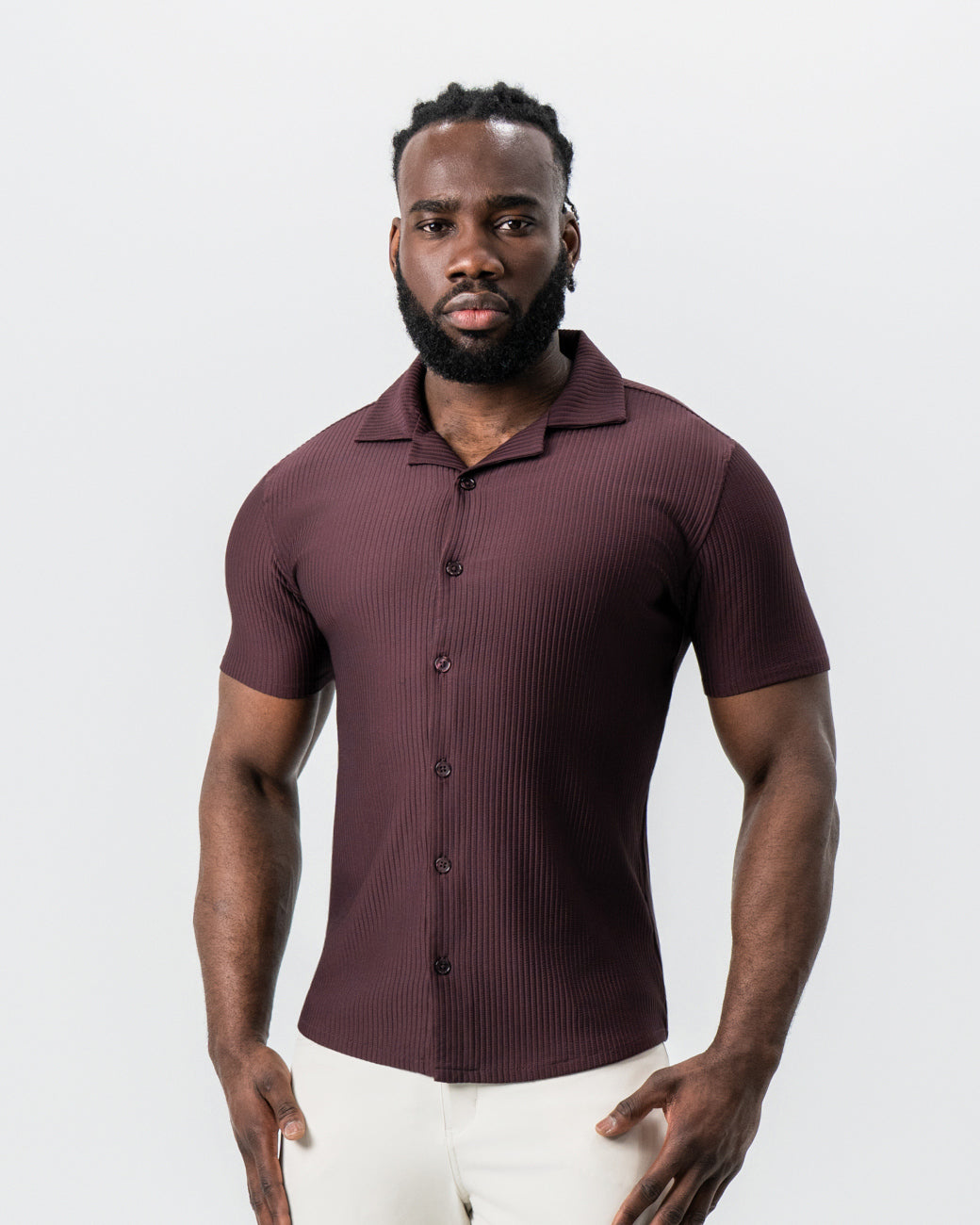 Seersucker Short Sleeve Button Down - Plum | State & Liberty Tops