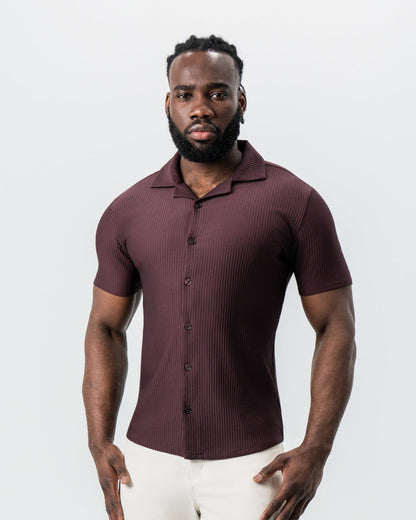 Seersucker Short Sleeve Button Down - Plum | State & Liberty Tops