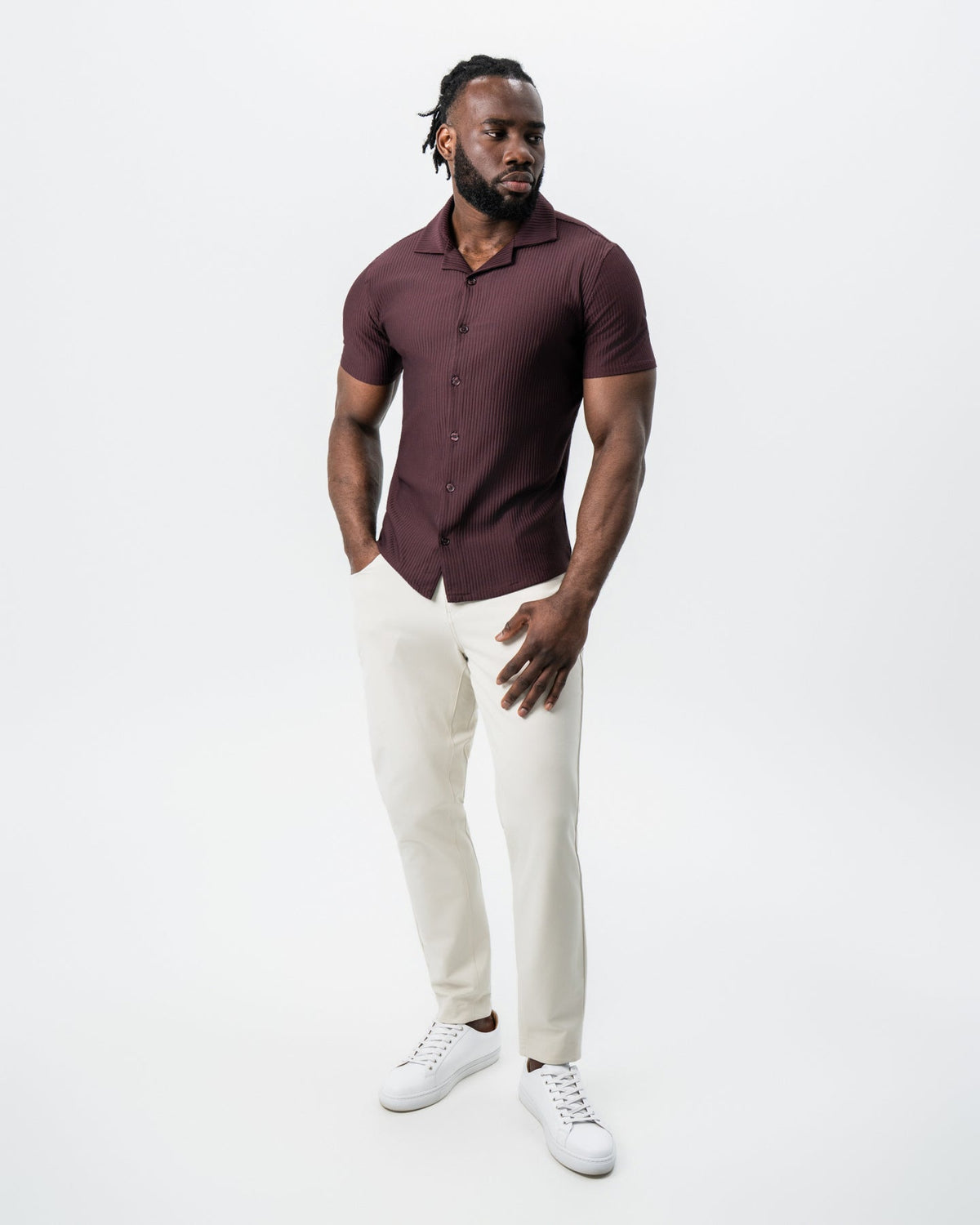 Seersucker Short Sleeve Button Down - Plum | State & Liberty Tops
