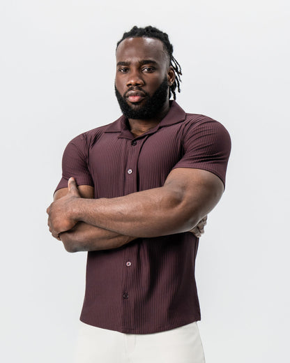Seersucker Short Sleeve Button Down - Plum | State & Liberty Tops