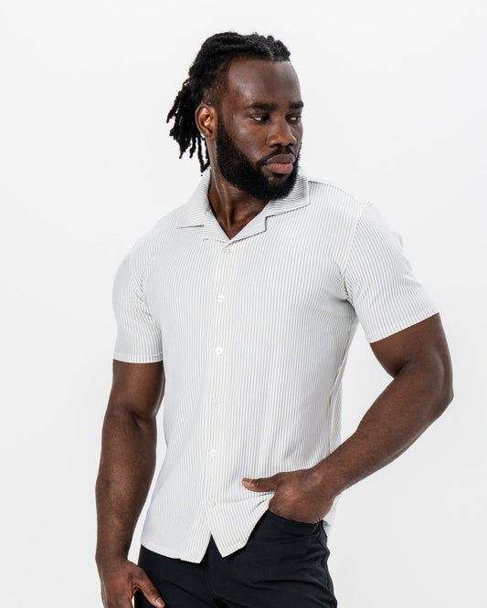 Seersucker Short Sleeve Button Down - Grey | State & Liberty Tops