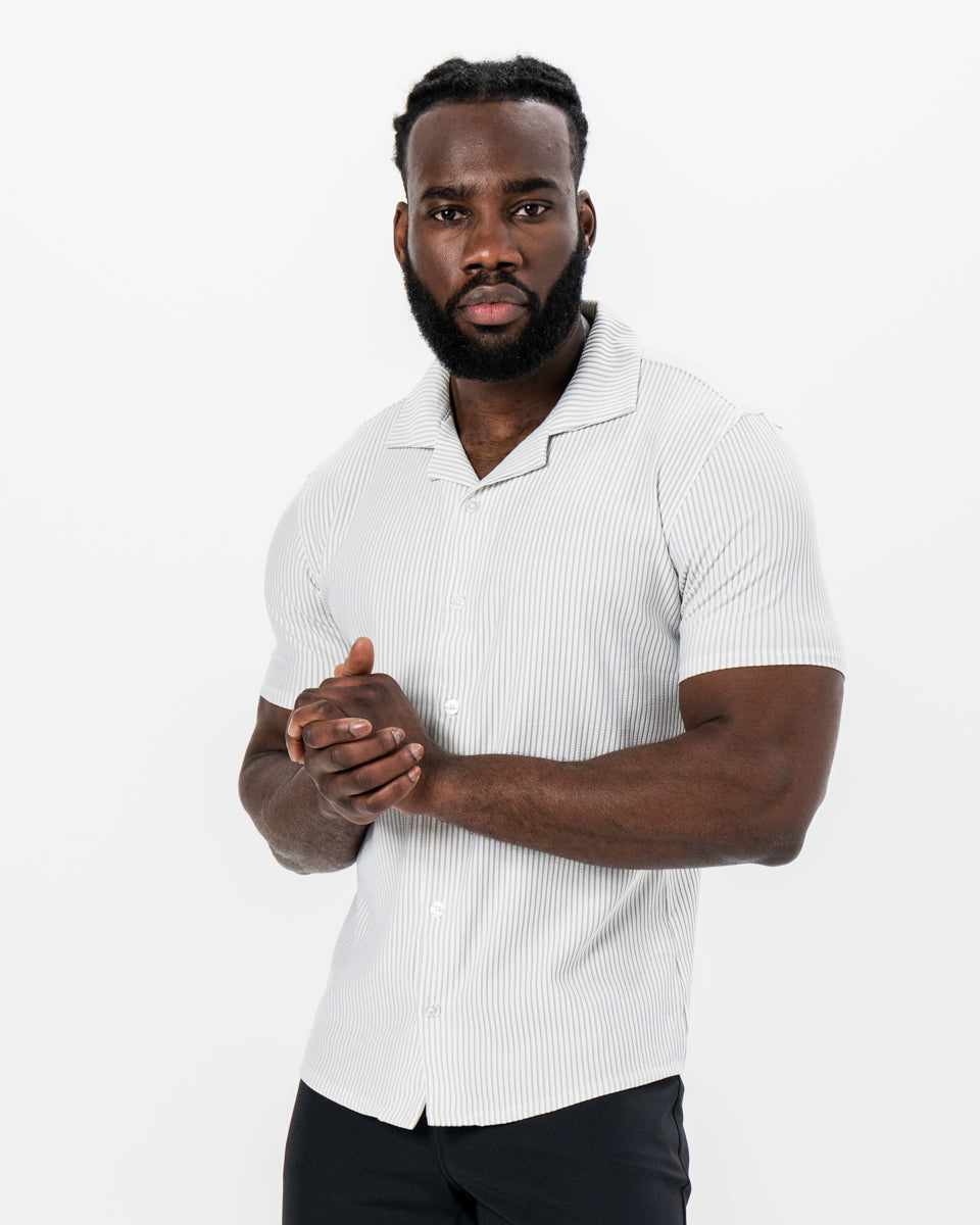 Seersucker Short Sleeve Button Down - Grey | State & Liberty Tops