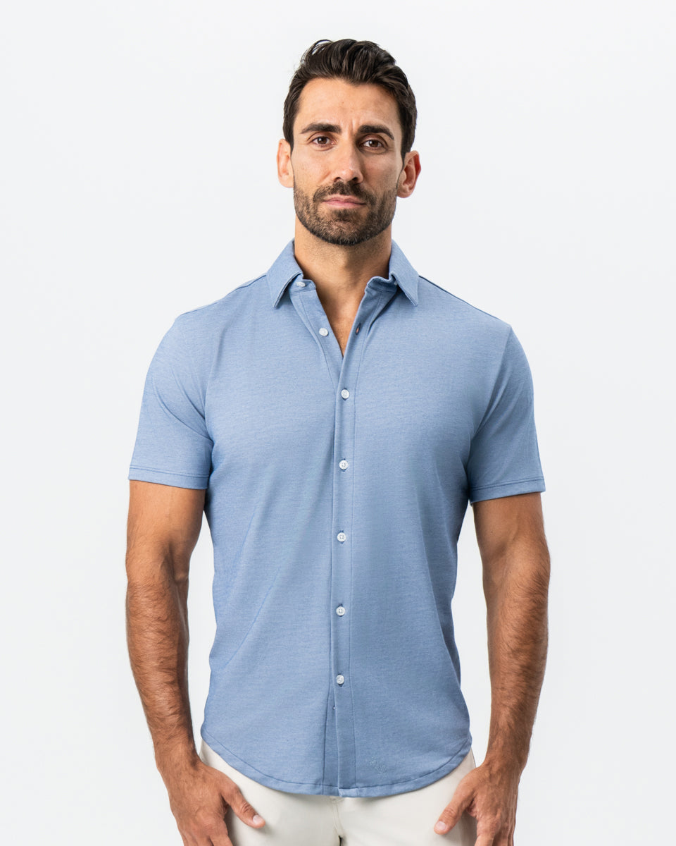 "The Capri" Sky Blue Pique Short Sleeve Button Down | State & Liberty Tops