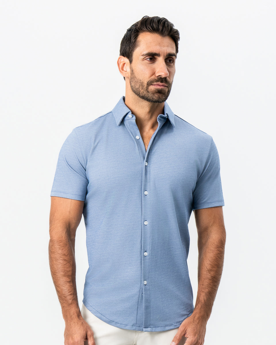 "The Capri" Sky Blue Pique Short Sleeve Button Down | State & Liberty Tops