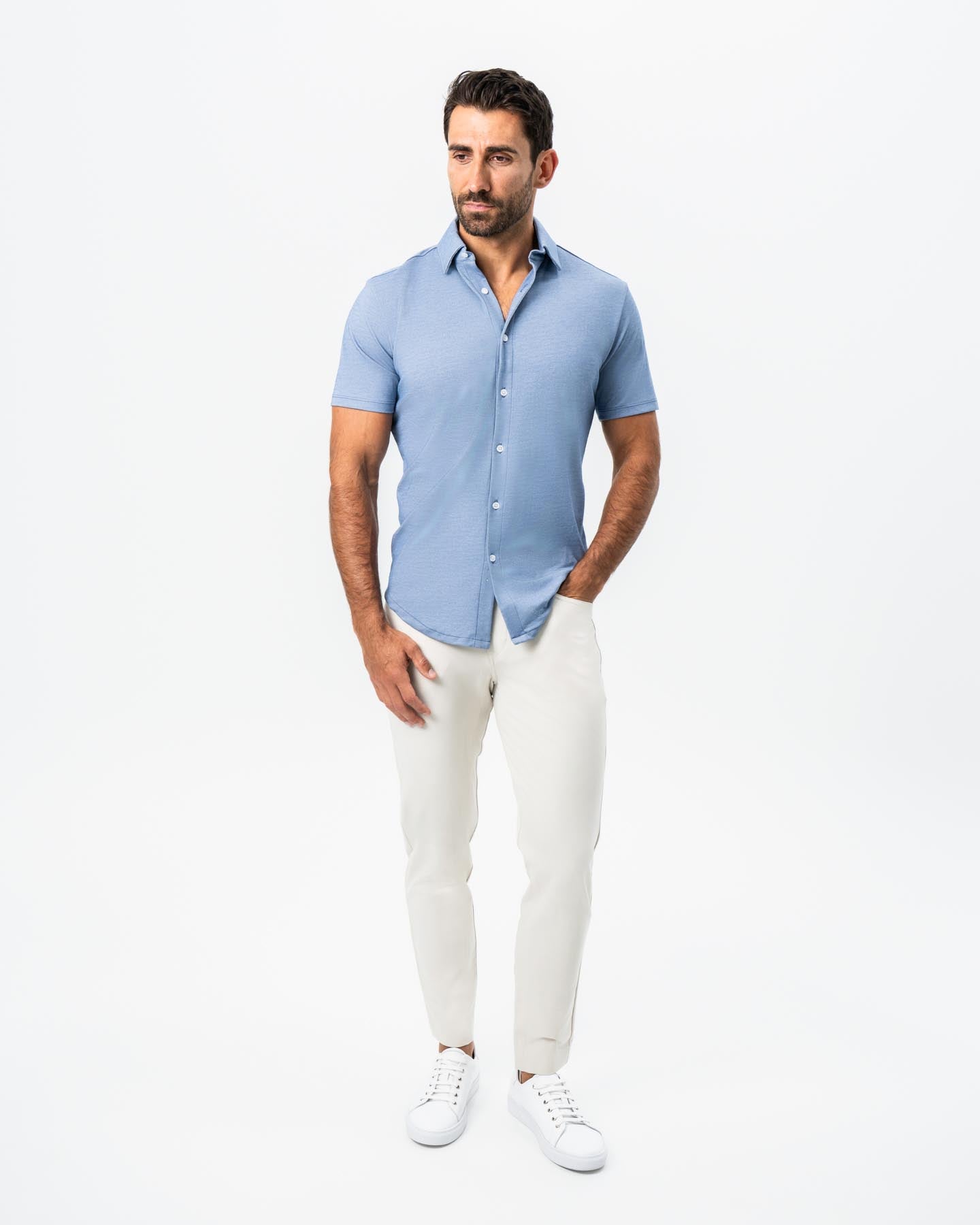 "The Capri" Sky Blue Pique Short Sleeve Button Down | State & Liberty Tops