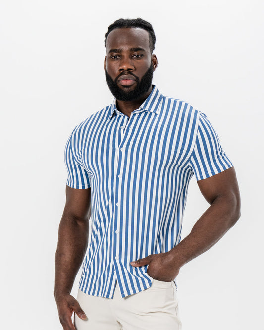 "The Bay" Navy & White Bengal Stripe | State & Liberty Tops