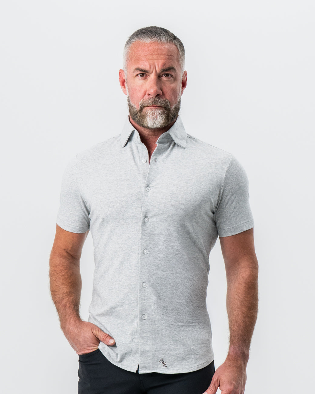 "The Baldwin" Grey Short Sleeve Button Down | State & Liberty Tops