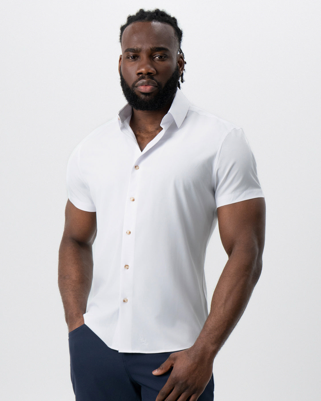 "The Marco" Solid White with Tortoise Shell Buttons | State & Liberty Tops