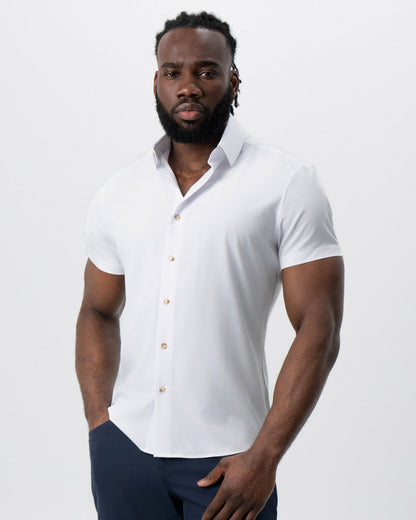 "The Marco" Solid White with Tortoise Shell Buttons | State & Liberty Tops